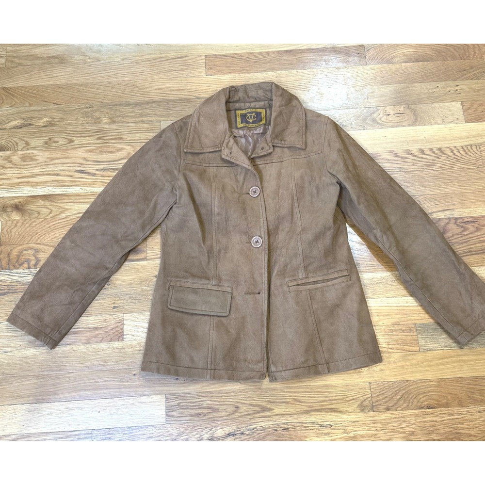 Emporio Italy Worldwide Brown Faux Suede Button‎ Front Blazer Jacket Collared - Picture 2 of 8